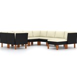 VidaXL 9-delige Loungeset met kussens poly rattan zwart