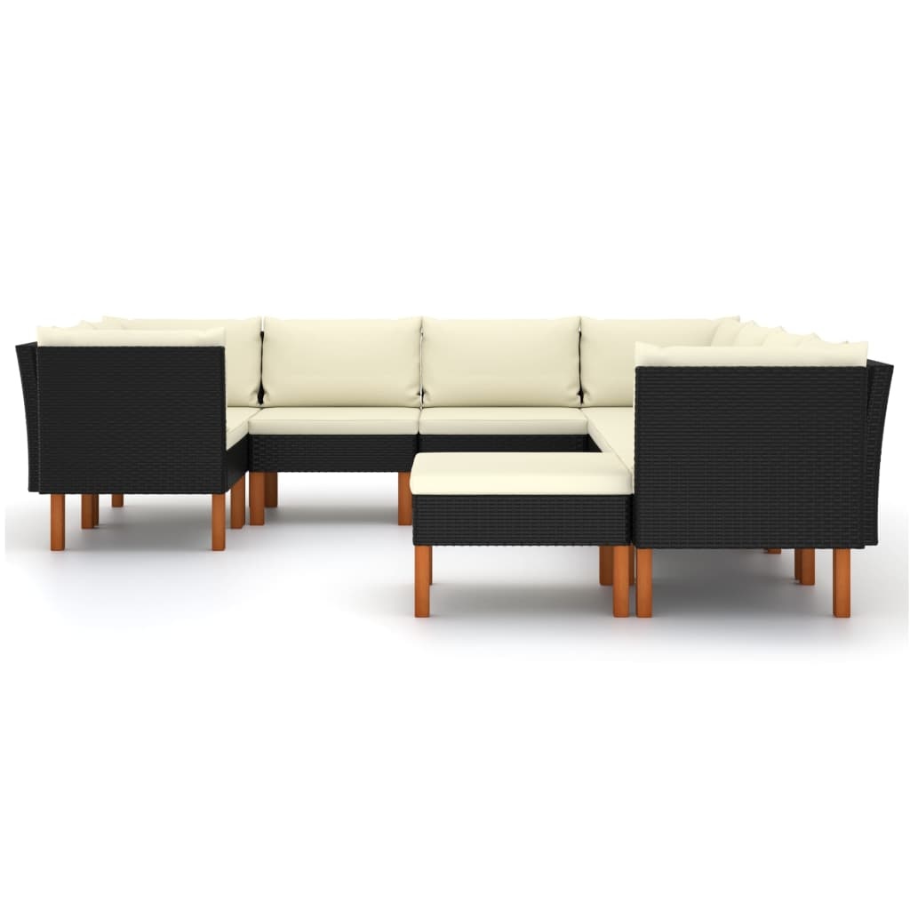 VidaXL 9-delige Loungeset met kussens poly rattan zwart