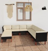 VidaXL 9-delige Loungeset met kussens poly rattan zwart