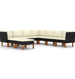 VidaXL 9-delige Loungeset met kussens poly rattan zwart