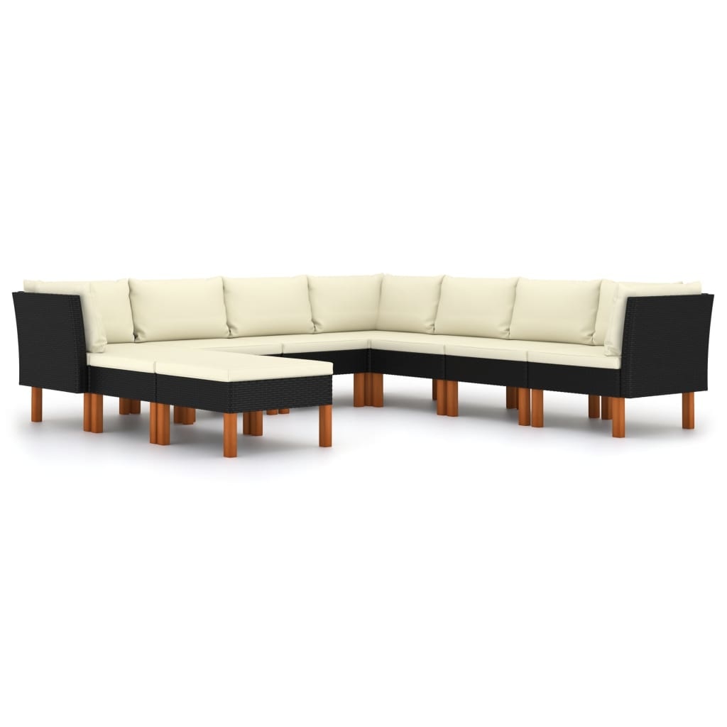 VidaXL 9-delige Loungeset met kussens poly rattan zwart