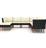 VidaXL 9-delige Loungeset met kussens poly rattan zwart