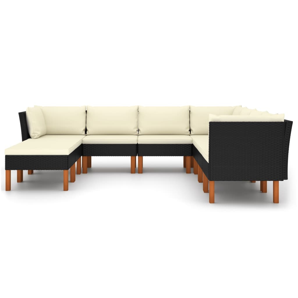 VidaXL 9-delige Loungeset met kussens poly rattan zwart
