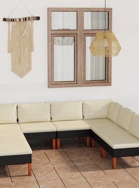VidaXL 8-delige Loungeset met kussens poly rattan zwart