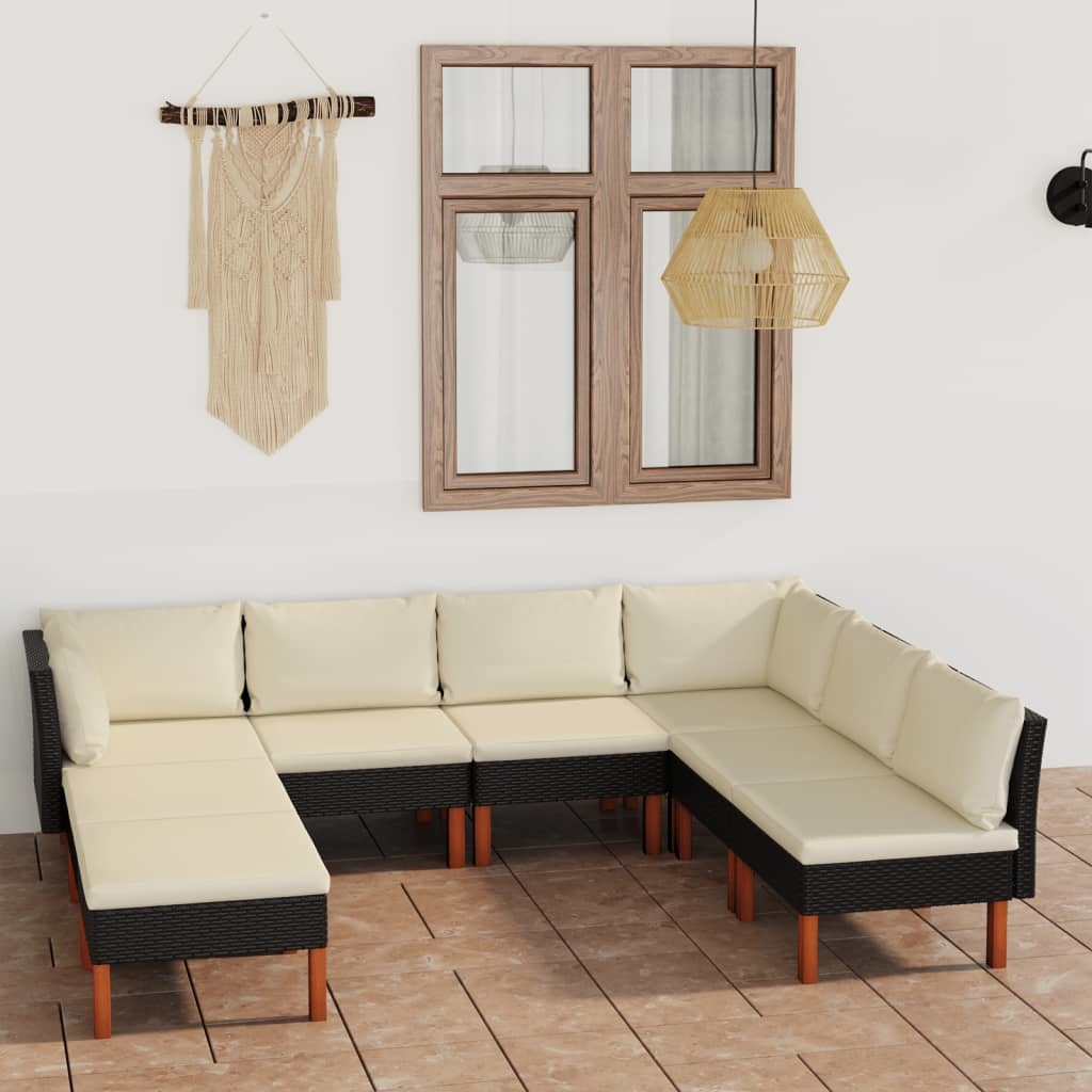 VidaXL 8-delige Loungeset met kussens poly rattan zwart
