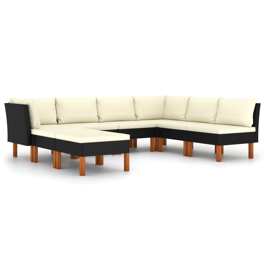 VidaXL 8-delige Loungeset met kussens poly rattan zwart