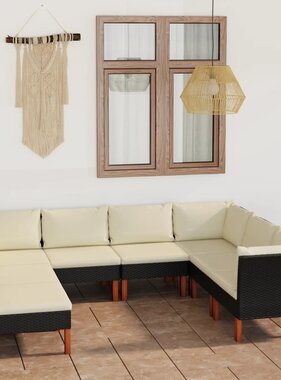 VidaXL 8-delige Loungeset met kussens poly rattan zwart