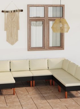 VidaXL 7-delige Loungeset met kussens poly rattan zwart