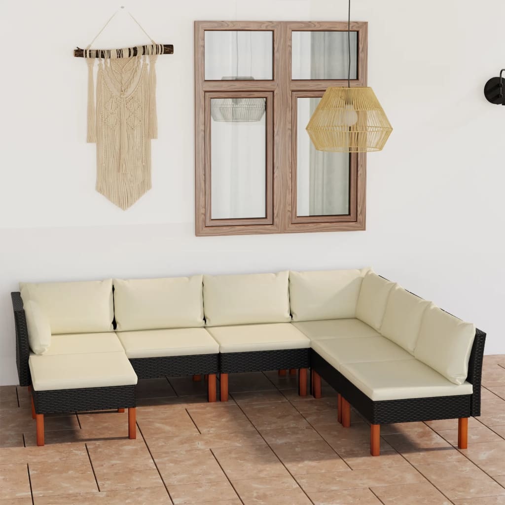 VidaXL 7-delige Loungeset met kussens poly rattan zwart