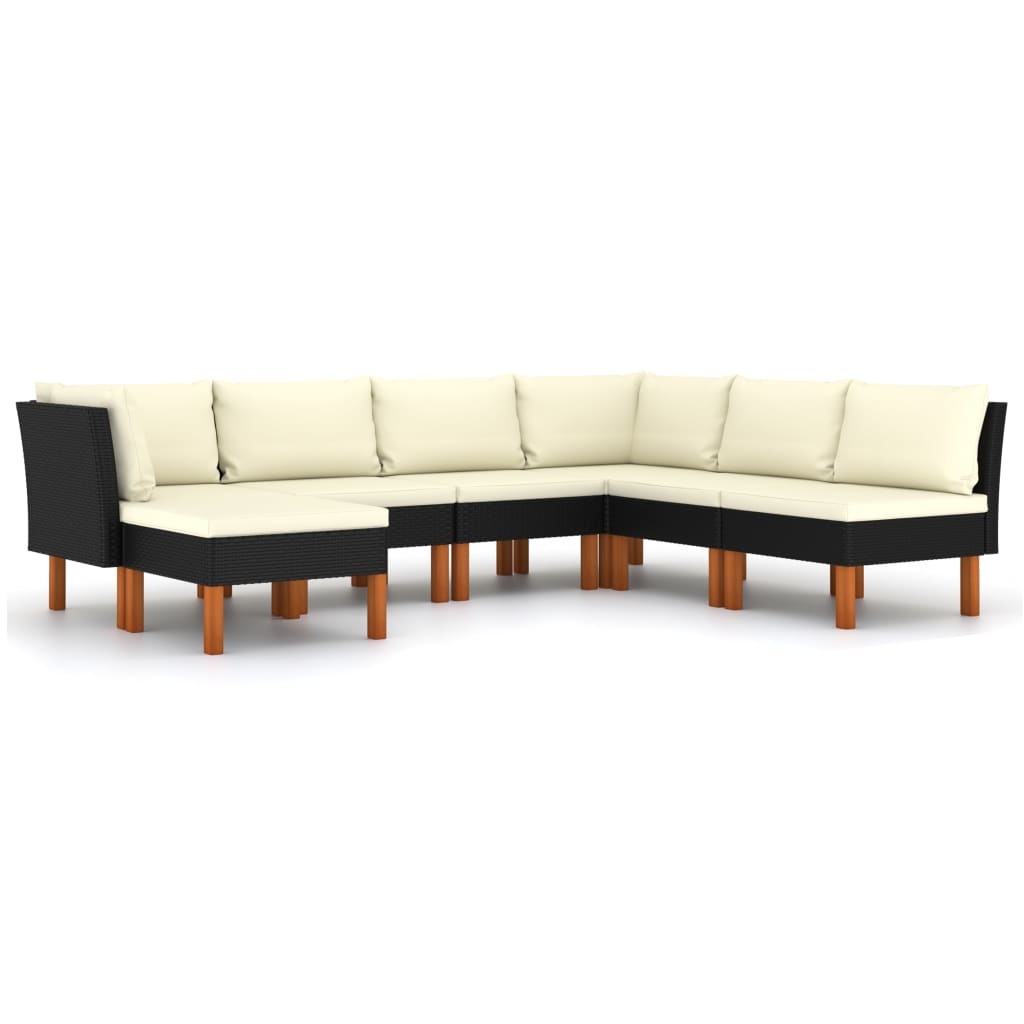 VidaXL 7-delige Loungeset met kussens poly rattan zwart