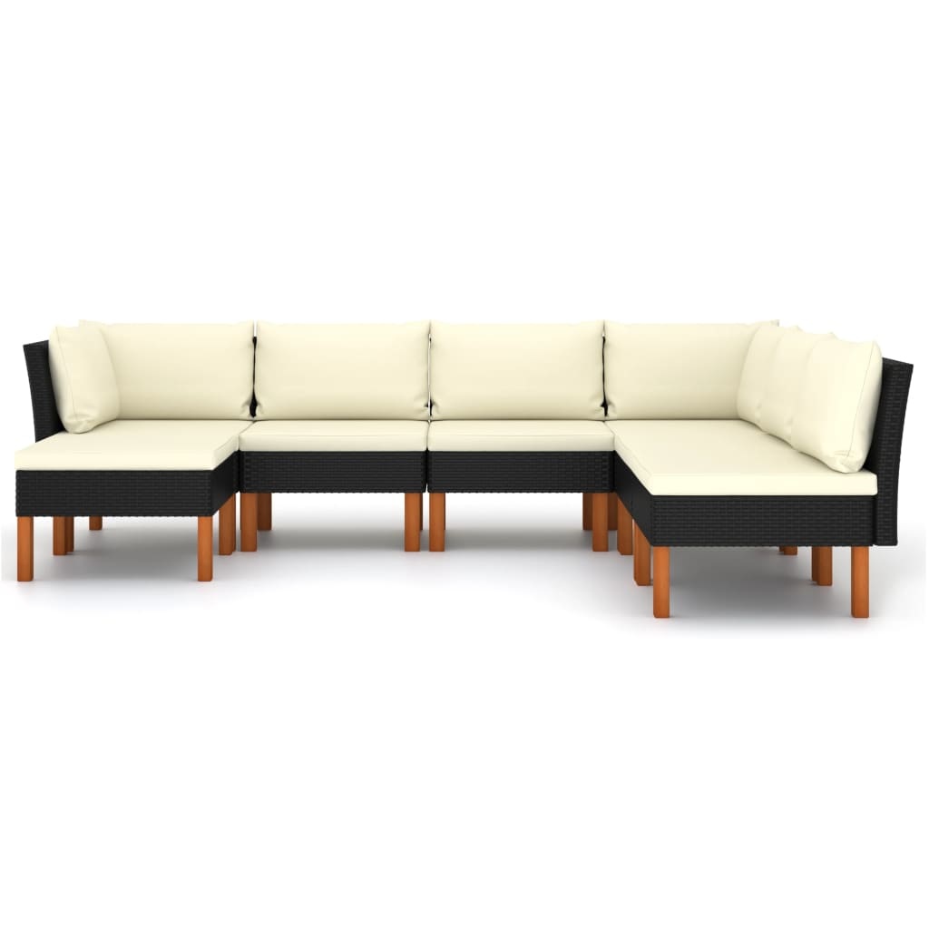 vidaXL 7-delige Loungeset met kussens poly rattan zwart