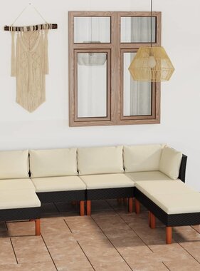 VidaXL 7-delige Loungeset met kussens poly rattan zwart