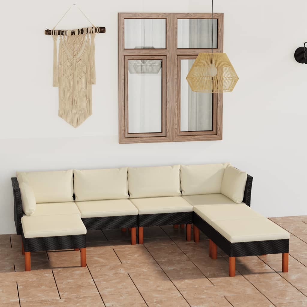 VidaXL 7-delige Loungeset met kussens poly rattan zwart