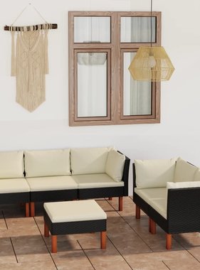 VidaXL 6-delige Loungeset met kussens poly rattan zwart