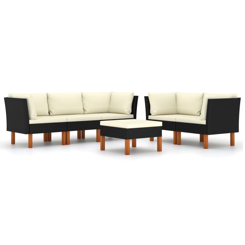 VidaXL 6-delige Loungeset met kussens poly rattan zwart