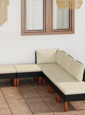 VidaXL 6-delige Loungeset met kussens poly rattan zwart
