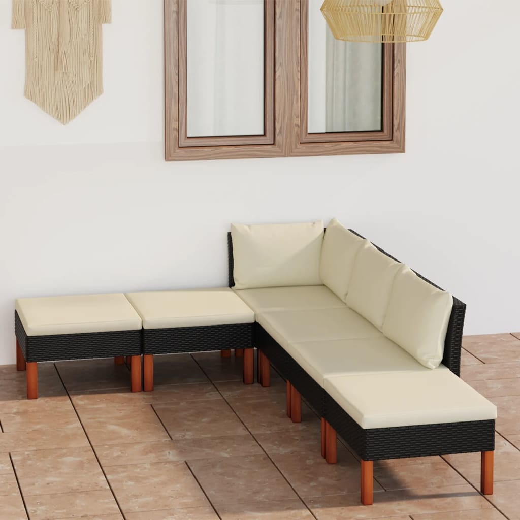VidaXL 6-delige Loungeset met kussens poly rattan zwart
