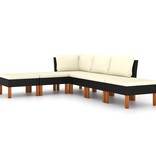 VidaXL 6-delige Loungeset met kussens poly rattan zwart
