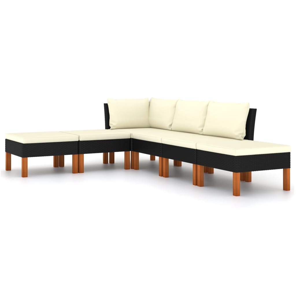 VidaXL 6-delige Loungeset met kussens poly rattan zwart