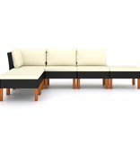 VidaXL 6-delige Loungeset met kussens poly rattan zwart