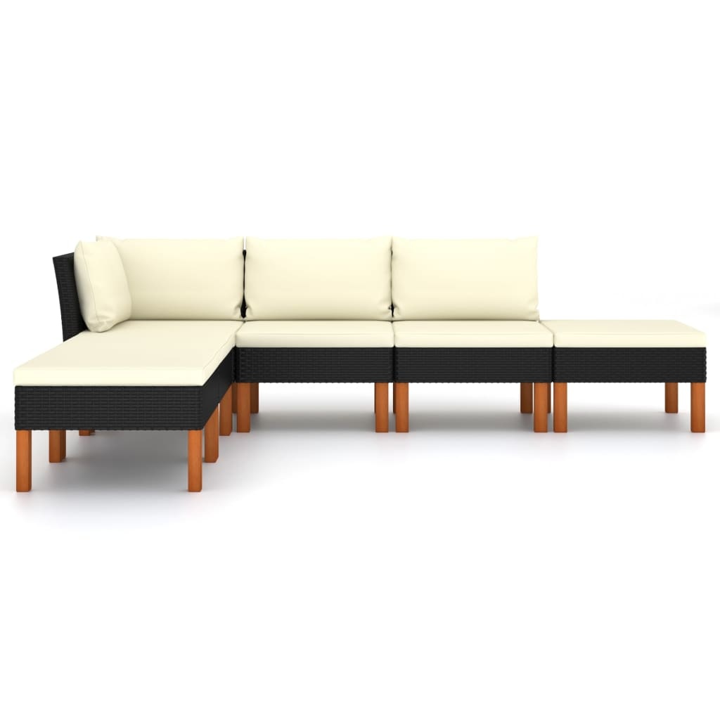 VidaXL 6-delige Loungeset met kussens poly rattan zwart