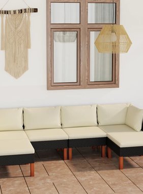 VidaXL 6-delige Loungeset met kussens poly rattan zwart