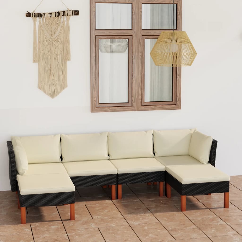 VidaXL 6-delige Loungeset met kussens poly rattan zwart
