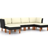 VidaXL 6-delige Loungeset met kussens poly rattan zwart