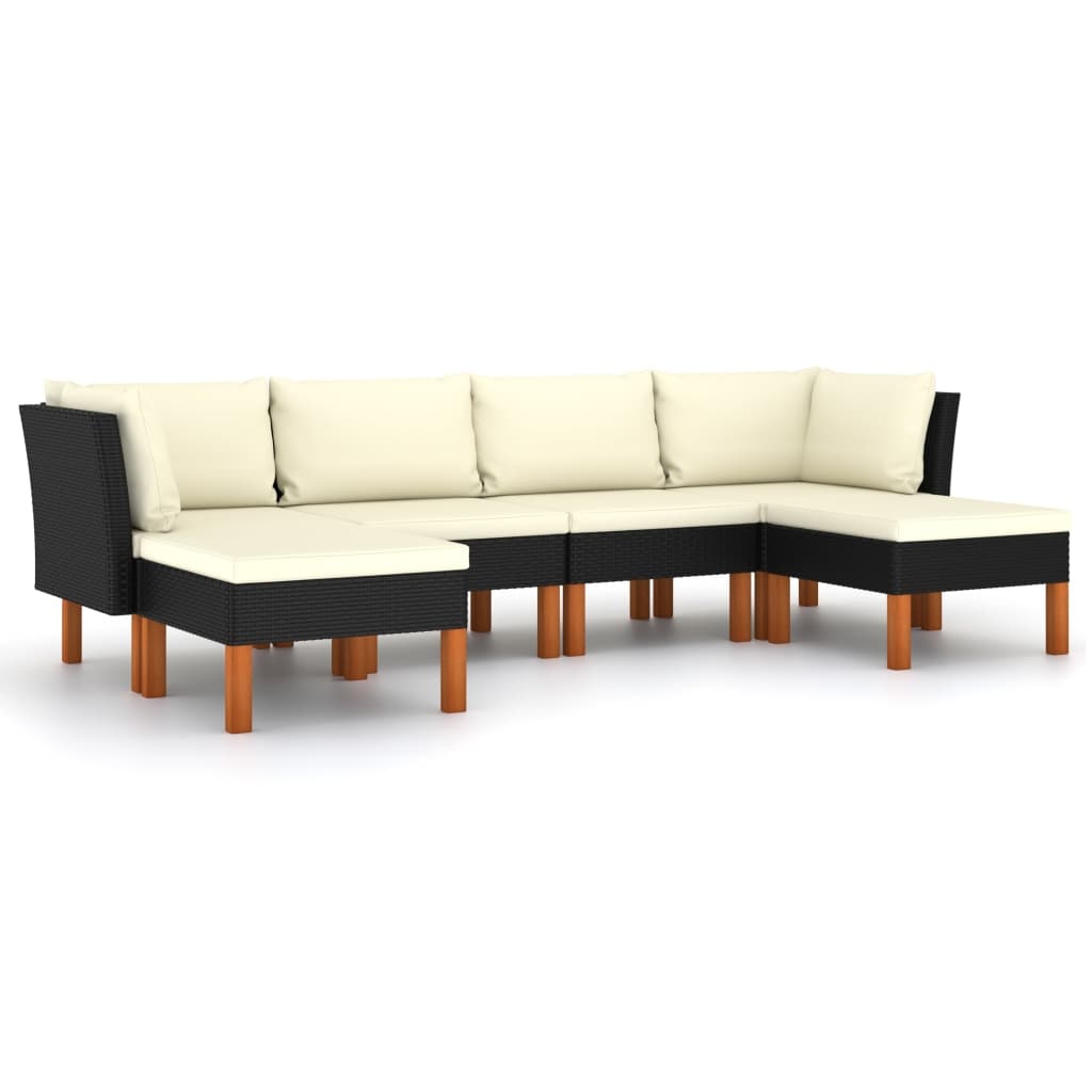 VidaXL 6-delige Loungeset met kussens poly rattan zwart