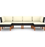 VidaXL 6-delige Loungeset met kussens poly rattan zwart