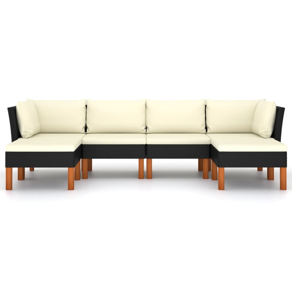 VidaXL 6-delige Loungeset met kussens poly rattan zwart