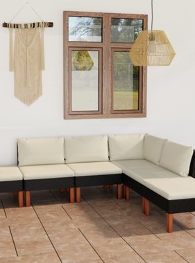 VidaXL 6-delige Loungeset met kussens poly rattan zwart