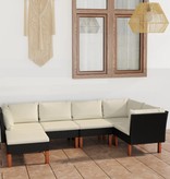 vidaXL 6-delige Loungeset met kussens poly rattan zwart