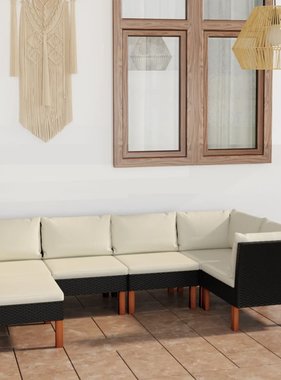 VidaXL 6-delige Loungeset met kussens poly rattan zwart