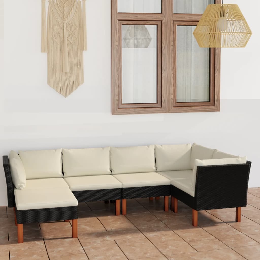 VidaXL 6-delige Loungeset met kussens poly rattan zwart