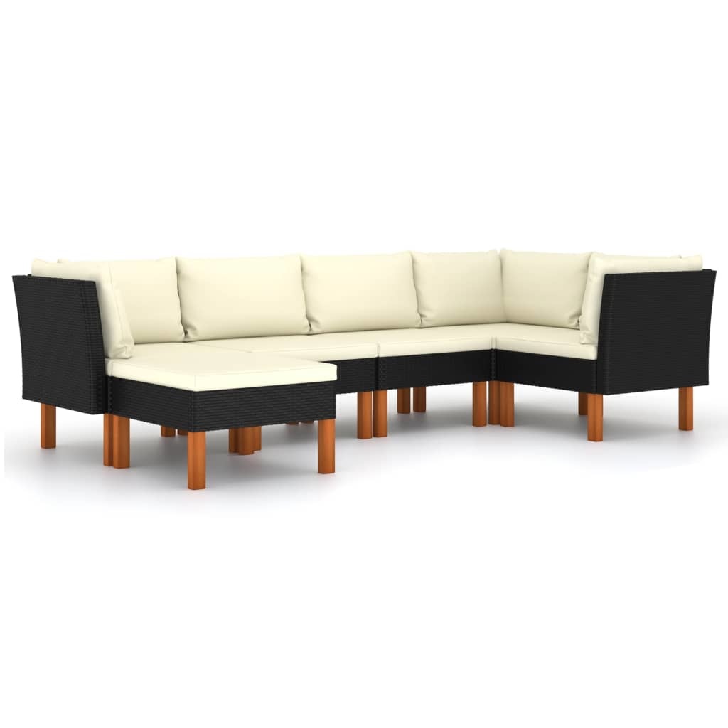 VidaXL 6-delige Loungeset met kussens poly rattan zwart