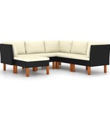 vidaXL 6-delige Loungeset met kussens poly rattan zwart