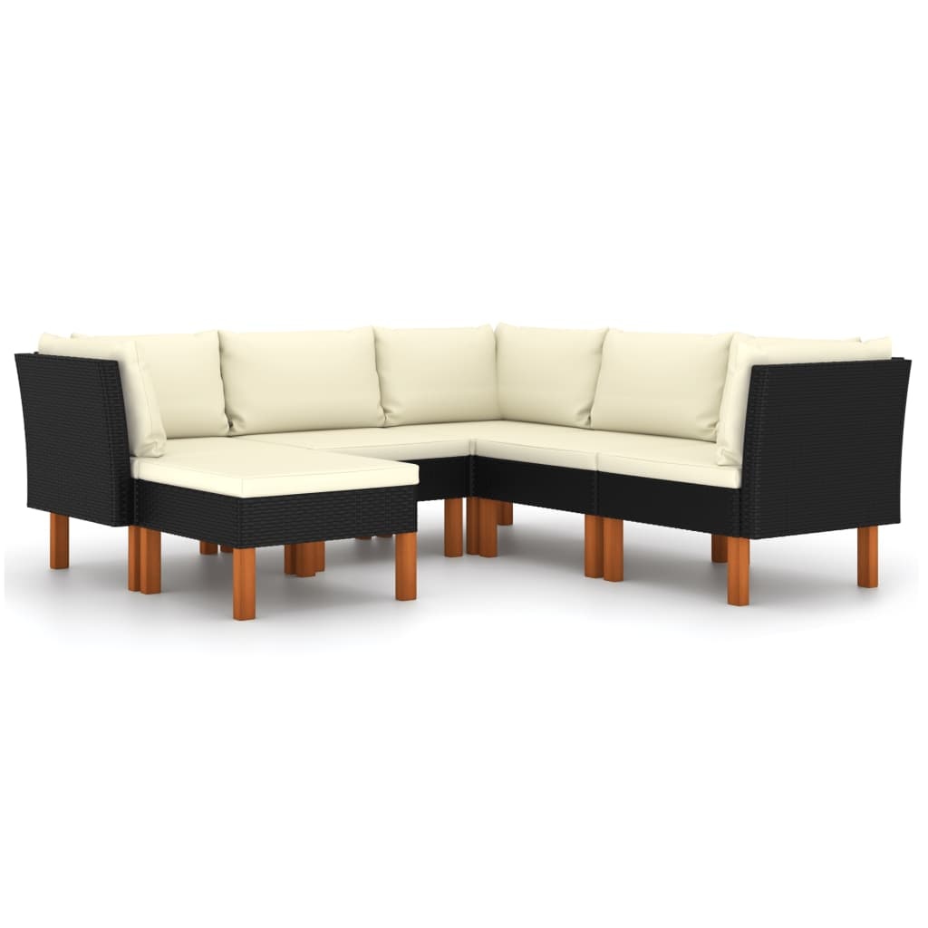 VidaXL 6-delige Loungeset met kussens poly rattan zwart