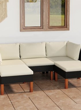 VidaXL 5-delige Loungeset met kussens poly rattan zwart