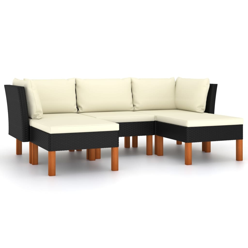 VidaXL 5-delige Loungeset met kussens poly rattan zwart