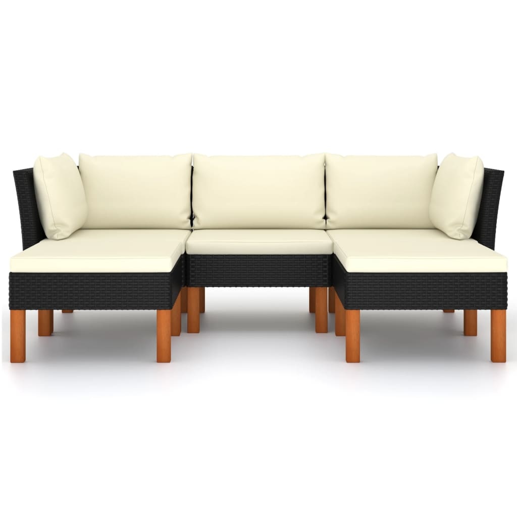 VidaXL 5-delige Loungeset met kussens poly rattan zwart