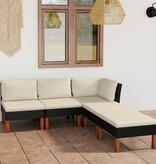 VidaXL 5-delige Loungeset met kussens poly rattan zwart