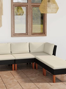 VidaXL 5-delige Loungeset met kussens poly rattan zwart
