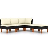 VidaXL 5-delige Loungeset met kussens poly rattan zwart