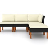VidaXL 5-delige Loungeset met kussens poly rattan zwart