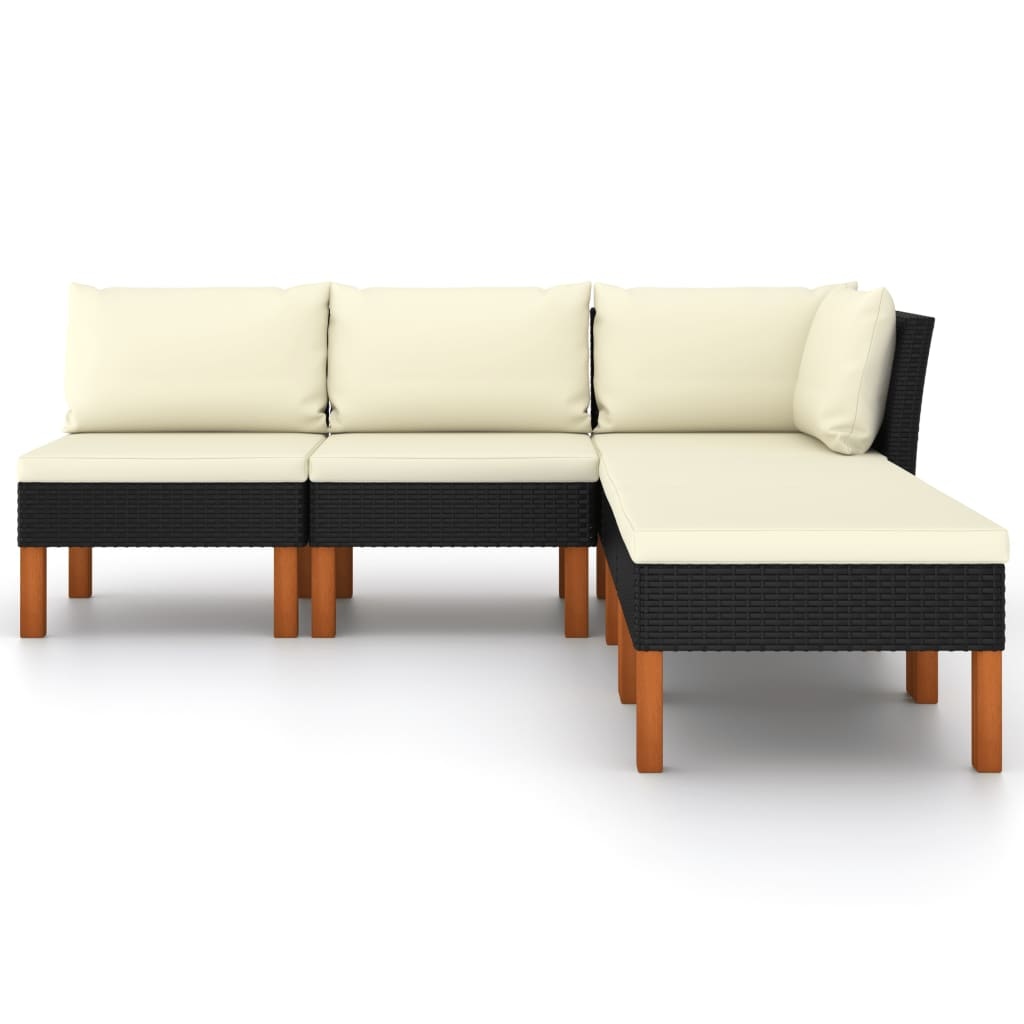 VidaXL 5-delige Loungeset met kussens poly rattan zwart