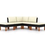 VidaXL 5-delige Loungeset met kussens poly rattan zwart