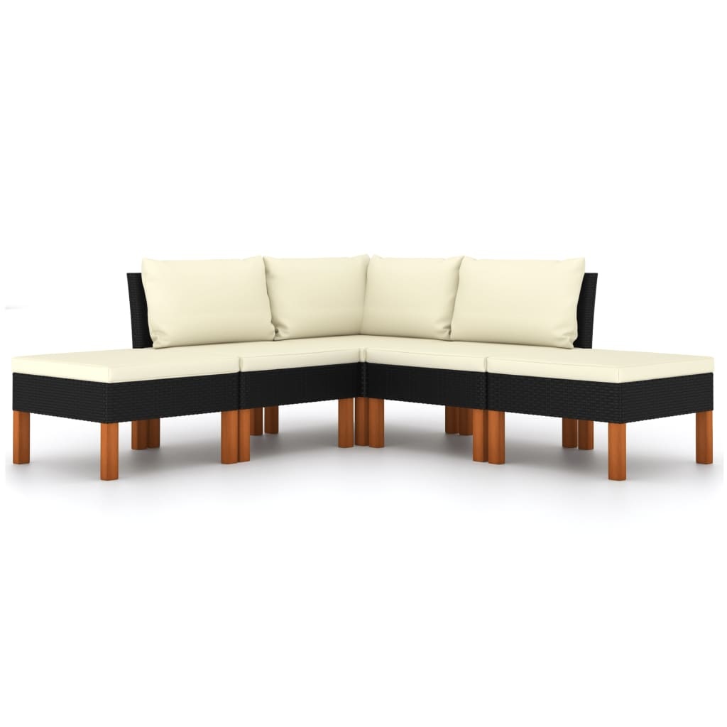 VidaXL 5-delige Loungeset met kussens poly rattan zwart