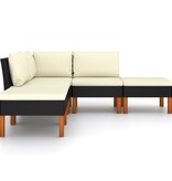 VidaXL 5-delige Loungeset met kussens poly rattan zwart