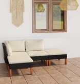 VidaXL 4-delige Loungeset met kussens poly rattan zwart